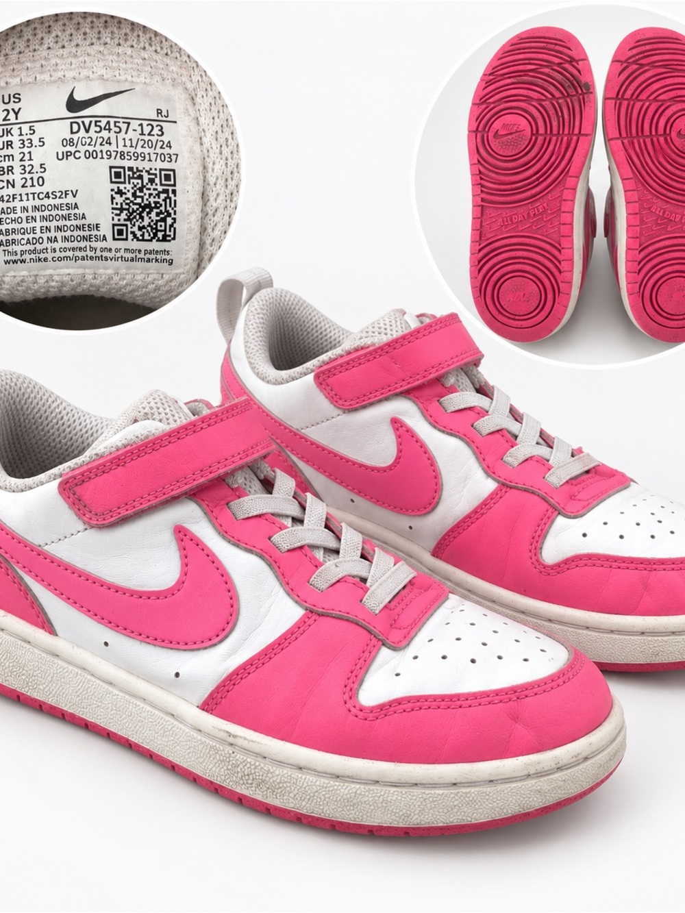 Nike Kids Pink and White Low-Top Velcro Sneakers
